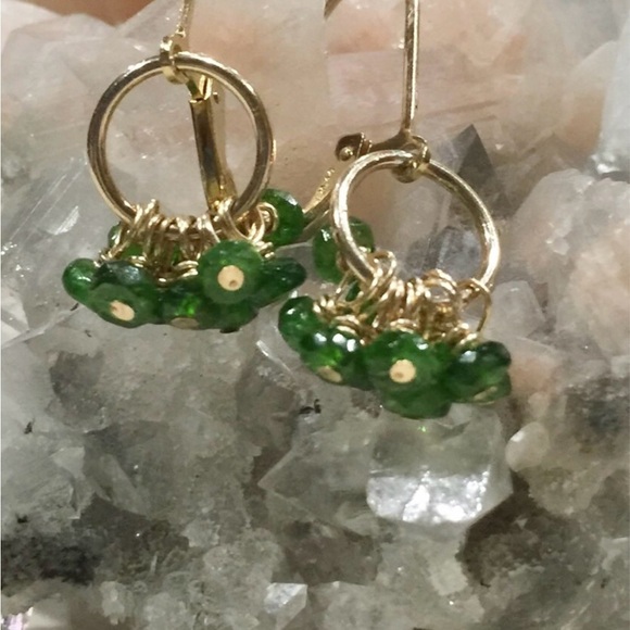 Gold filled and Apatite Green Gemstone Drop Earrings, Green Apatite - Picture 2 of 3